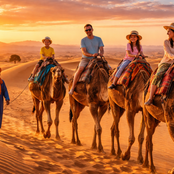 “Family camel ride in Morocco desert near Marrakech sunset family holiday” morocco itinerary 8 days