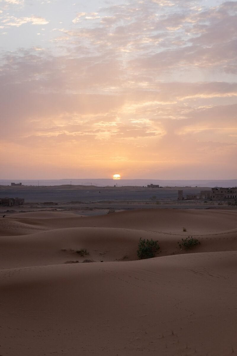 Sahara Desert weather in Merzouga Morocco during sunset